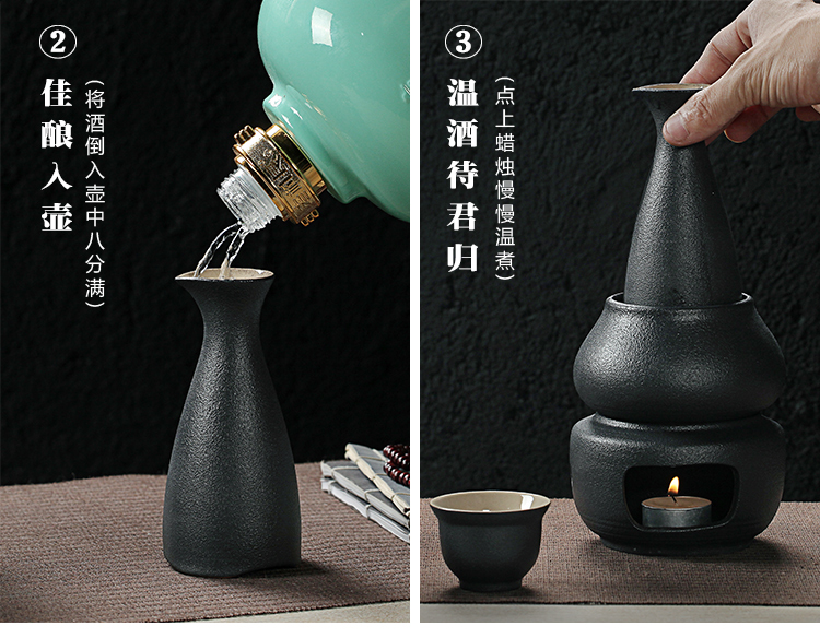 Bình gốm ấm rượu lẩu ủ rượu vang nến sưởi ấm ấm rượu vang tách ly một nửa catty rượu vang trắng bộ thủy tinh - Rượu vang ly uống rượu mạnh