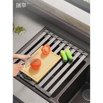 Kitchen sink drain plate stainless steel dish drain rack chopping board rack sink drain curtain foldable