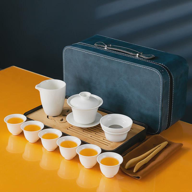 Qinglan Outdoor Travel Kung Fu Tea Set Portable Storage Bag with Kettle High-end Outdoor Camping Equipment