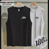Waistcoat vest mens 2022 spring and summer round neck sleeveless T-shirt sports fitness loose trendy brand vest top