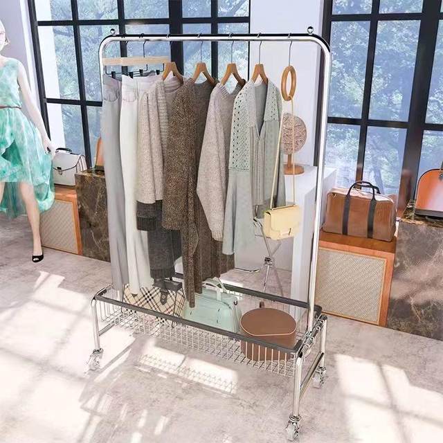 Huixian floor-standing clothes rack mobile multi-function storage rack clothing store display rack internet celebrity bedroom with basket storage