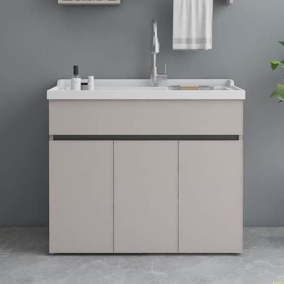 批发太空铝洗衣柜阳台洗衣池带搓板一体家用人造石水槽台盆浴室柜