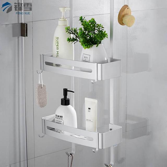 Shower room hanging basket Space aluminum black bath room storage double-layer punch-free shower room bathroom storage rack wall hanging