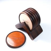 Handmade genuine leather solid wood coasters tea coasters vegetable tanned leather insulation pads American retro high-end office tea set accessories