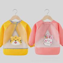 Baby eating bib long-sleeved waterproof childrens coverall anti-dirty no-wash rice pocket summer protective clothing baby apron worn backwards