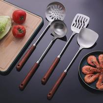 304 extended wooden handle spatula stainless steel frying spatula colander soup spoon home cooking sanding kitchenware set wholesale
