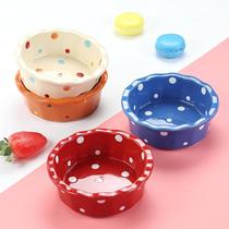 Polka Dot Bowl Ceramic Fruit Salad Bowl Cute Simple Student Dormitory Dessert Breakfast Baked Bowl Home Baked Rice Tableware