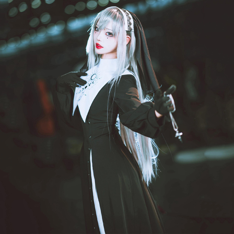 Black and White Nun Dark Gothic Style Lolita Dress Lolita Daily Wear Halloween Costume Cosplay Outfit Set Black and White Nun Dark Gothic Style Lolita Dress Lolita Daily Wear Halloween Costume Cosplay Outfit Set