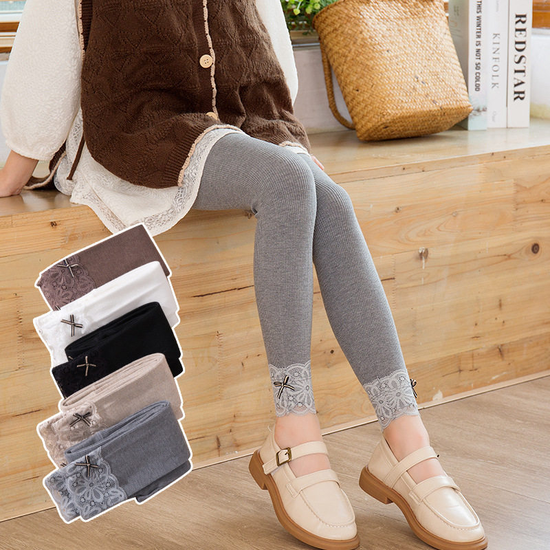 South Korean girl's inner lap pants 2021 fall new CUHK Baby Butterfly Knot without stall Long pants elastic 90% pants