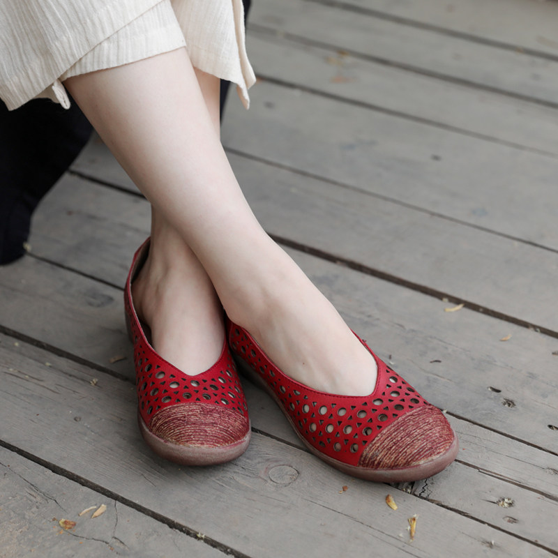 Cool Hollowed-out Retro Bag Headgear Hooded Sandal Sandals Women's Shoes Middle-aged Women's Single Shoes in the Detoxier Family Fields Garden