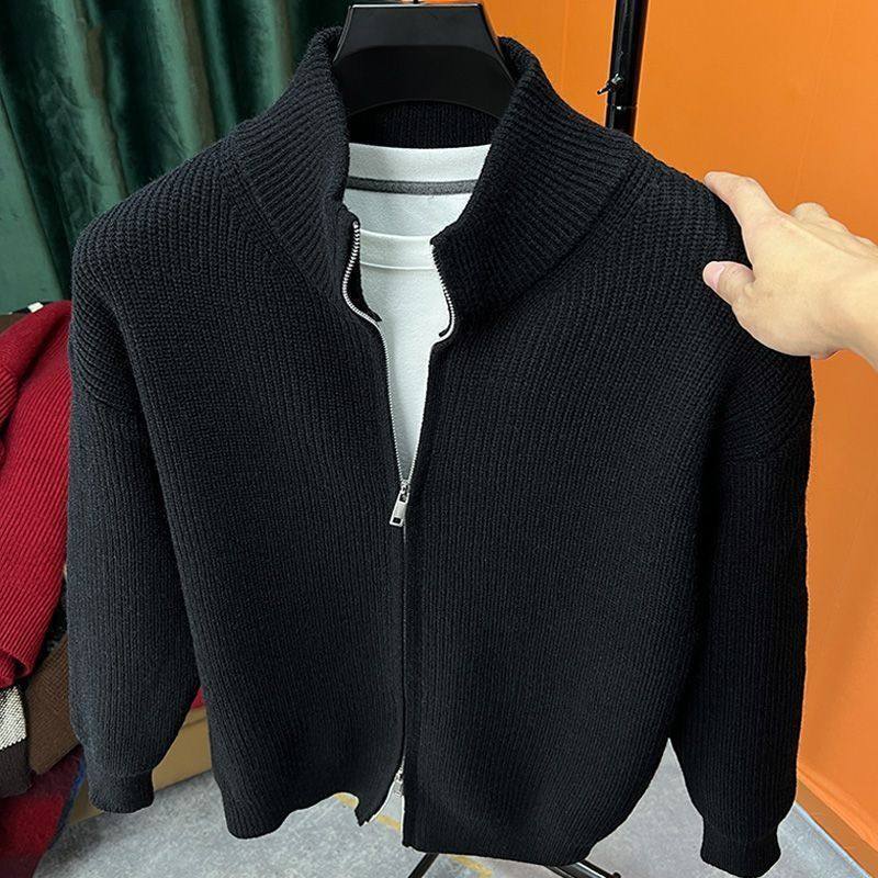 Clearance Sale Black Double-Zip Knit Jacket for Men, Autumn and Winter, High-End Lazy Style Sweater, American-Style Stand-Up Collar Jacket Clearance Sale Black Double-Zip Knit Jacket for Men, Autumn and Winter, High-End Lazy Style Sweater, American-Style Stand-Up Collar Jacket