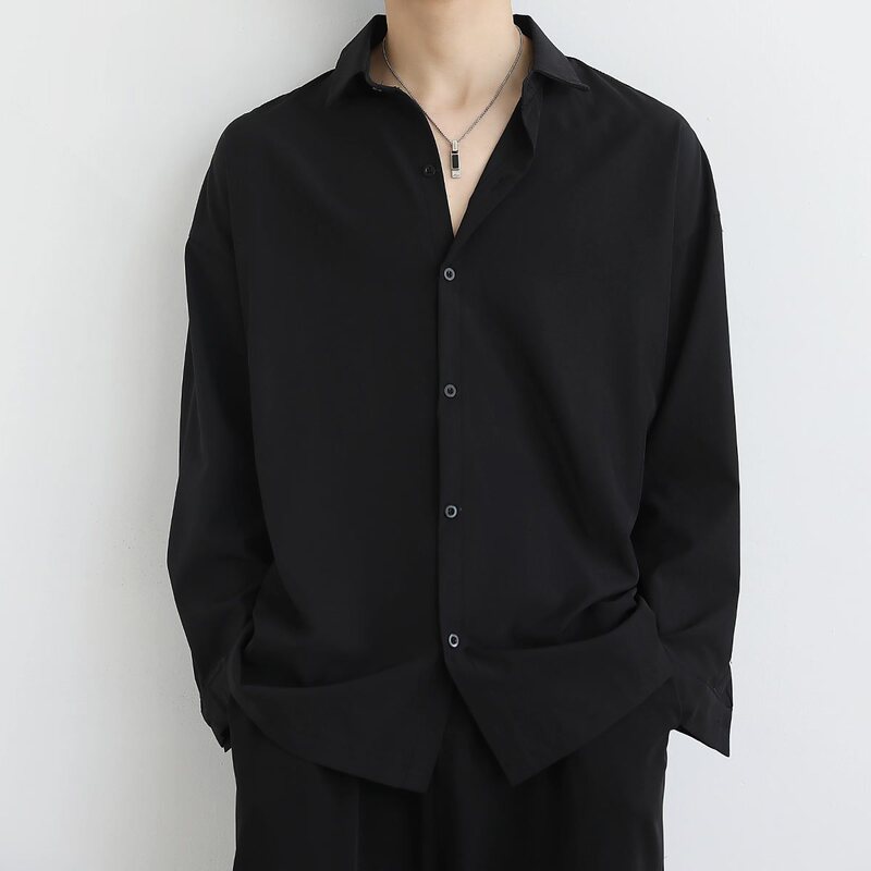 Black Long-Sleeve Shirt for Men, Spring and Autumn Trendy High-End Style, Cool and Stylish Top, Men's Casual Jacket, Summer White Shirt