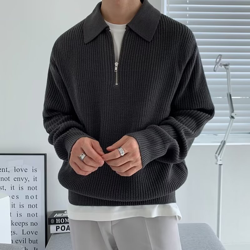 Japanese-Style High-End Design Half-Zip Sweater for Men, Autumn and Winter ins Trendy Brand Polo Collar Slim-Fit Base Knitwear Japanese-Style High-End Design Half-Zip Sweater for Men, Autumn and Winter ins Trendy Brand Polo Collar Slim-Fit Base Knitwear