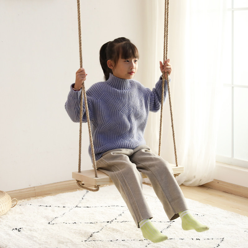 Indoor children swing home baby sense system hanging chair outdoor solid wood hanging basket chair courtyard child swing single adult