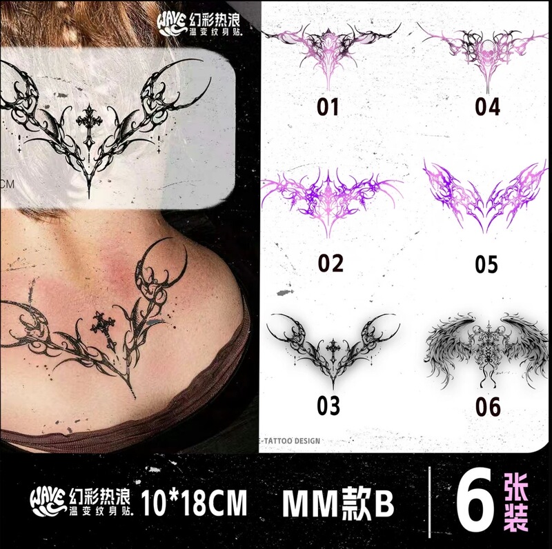 Popular Temperature-Changing Succubus Sexy Back and Abdomen Gothic Colorful Tattoo Stickers Waterproof Female Seductive Chest Stickers