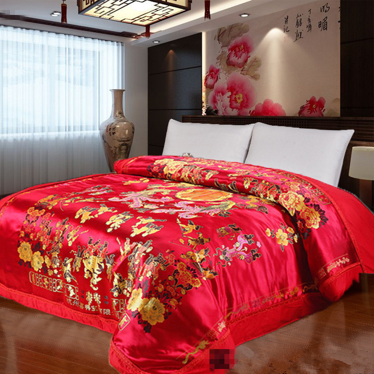 Mới Hangzhou lụa satin đám cưới chăn chăn satin chăn rồng đỏ và phượng hạnh phúc đôi chăn bông mảnh duy nhất của hi - Quilt Covers chăn phao rẻ	