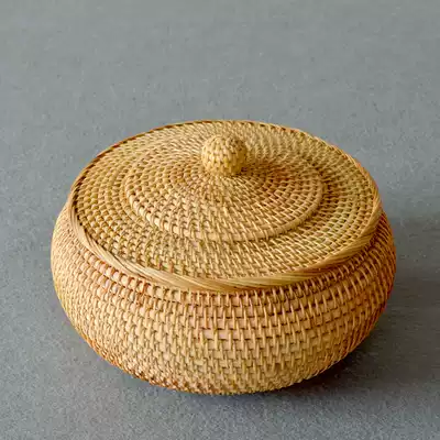 Round with lid rattan storage box Vietnam autumn vine tea can tea table snack storage box household dried fruit small Vine Basket