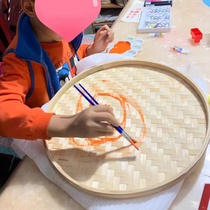 Bamboo woven dustpan painting Decorative Airing basket Flat bottom without hole Bamboo Screen Sunburn Stuff Round Home Bamboo Products Sunburn