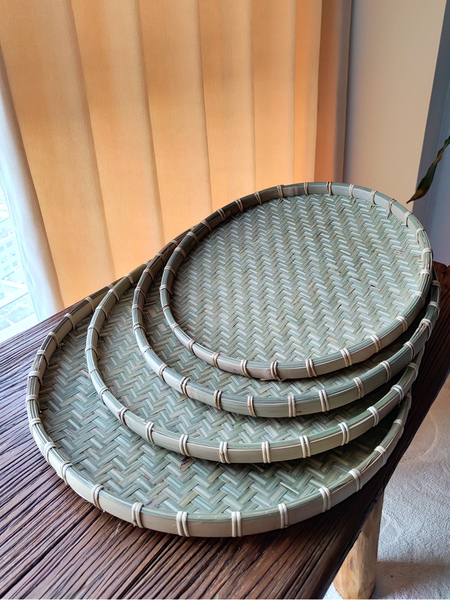 Thickened First-Layer Bamboo Skin Dustpan, Rattan-Edged Bamboo Sieve, Non-Porous Bamboo Woven Product, Bamboo Plaque for Drying Goods, Household Drying Basket