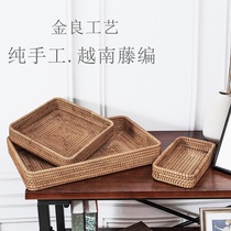 Rectangular rattan fruit plate hotel snack basket dried fruit plate Western food knife and fork storage basket Vietnam hand-made refreshment box