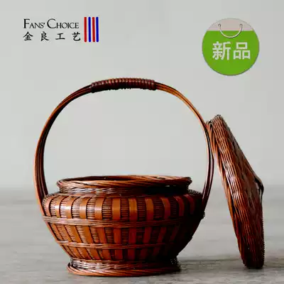 God worship handbasket with lid fruit basket retro wedding wedding festive bamboo basket egg basket children's carry bamboo basket