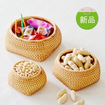 Vietnam rattan small basket round melon seed basket coffee table storage basket tea set hand woven dried fruit plate basket small Vine Basket