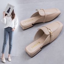  Baotou half slippers women wear thick-heeled fashion summer shoes womens Korean version of low-heeled half slippers single shoes without heels lazy shoes