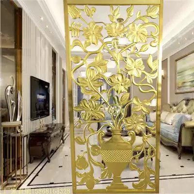 Pure copper relief hollow European-style screen villa entry entrance background wall metal lattice aluminum plate rose gold partition
