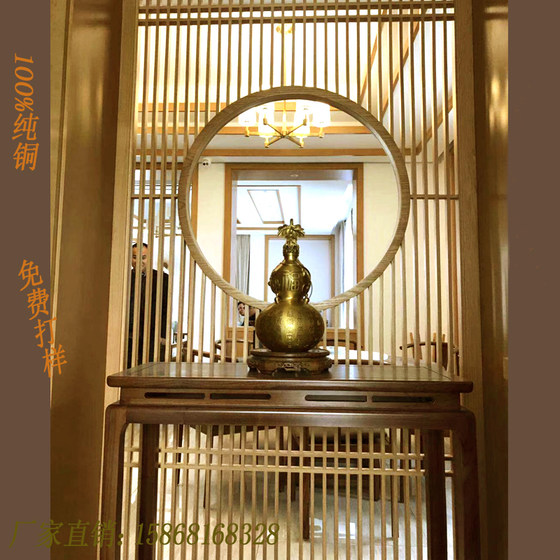 Customized pure copper simple circular screen villa entrance hall modern Chinese style grille metal carved partition light luxury