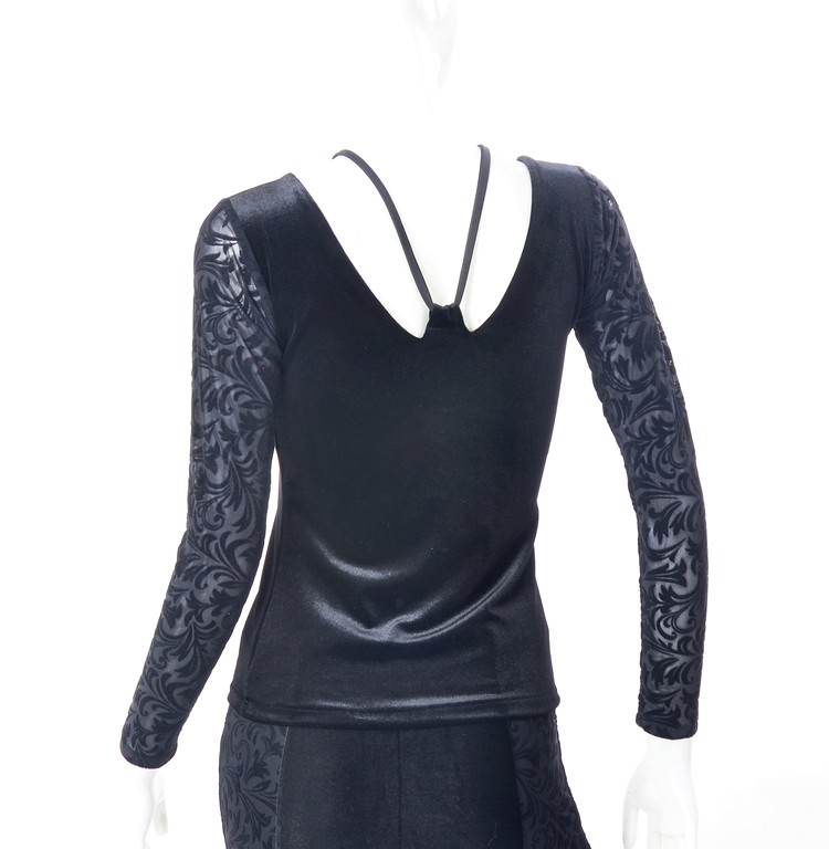 Exotic dance national standard dance performance practice clothes before and after deep U-neck long-sleeved boutique modern dance practice top 15042