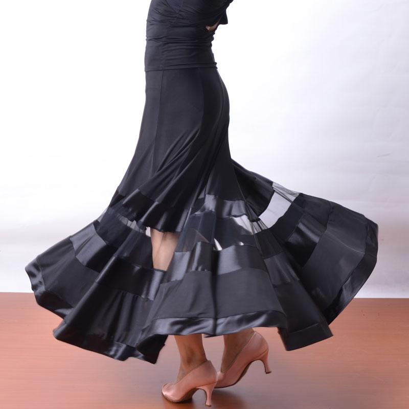 Exotic dance national standard dance modern dance eight-piece stitching hollow gauze satin edge practice performance skirt S13023