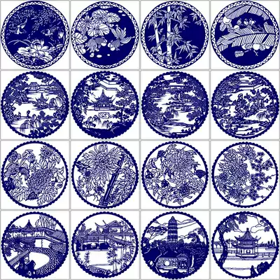 High-definition architectural landscape handmade paper-cut material Suzhou garden West Lake paper carving printing manuscript Meilan bamboo and chrysanthemum pattern