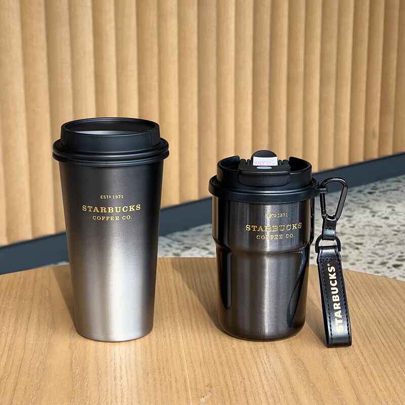 Starbucks Cup Coffee Treasure Series Flowing Gold Retro Push-Lid Double Drinking Mouth Stainless Steel Portable Insulated Water Cup