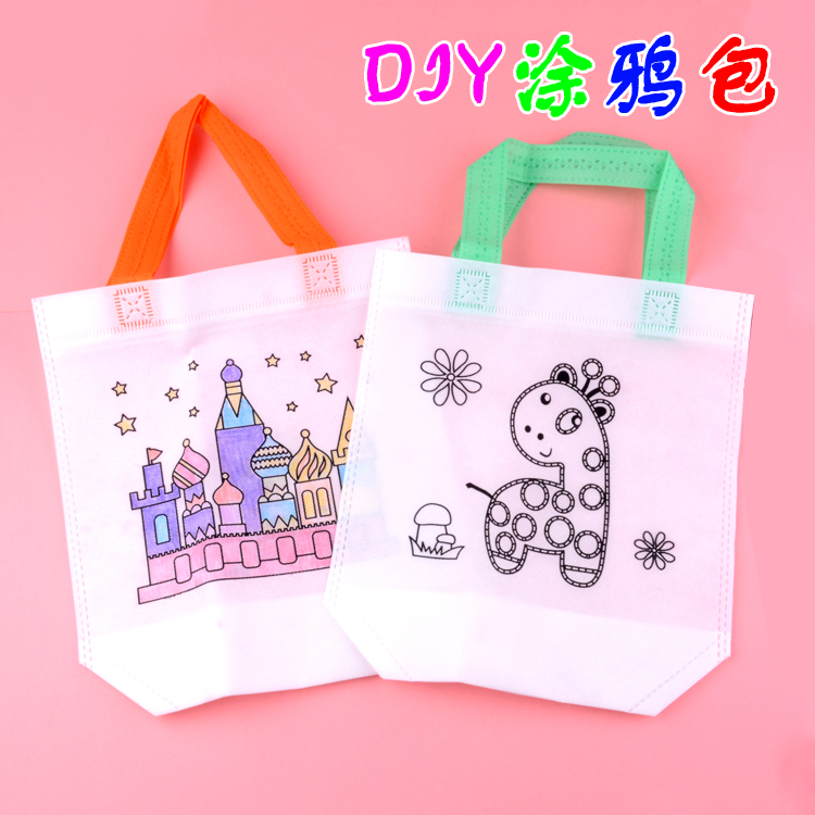 diy children handmade drawing material bag unwoven cloth graffiti bag environmentally friendly bag hand filled color eco-friendly bag