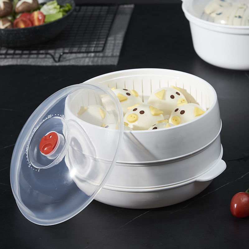 Microwave oven special steaming box Food grade utensils Hot dish container Steamed bun artifact lunch box bowl double heating steamer