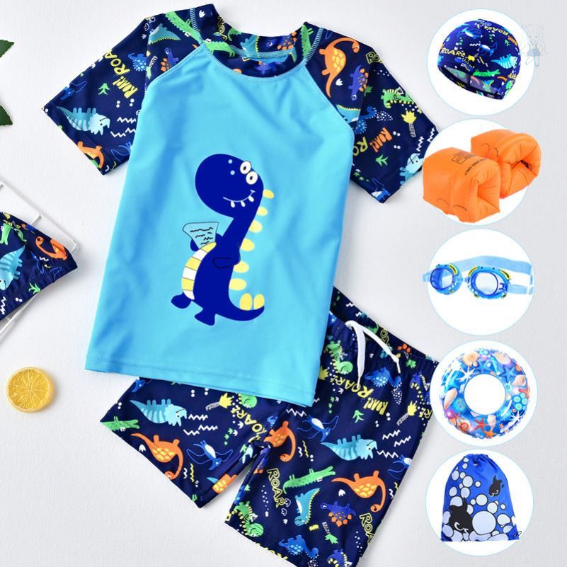 Children's swimsuit boys swimming trunks two-piece suit baby middle-aged boy swimsuit children's cartoon dinosaur swimsuit