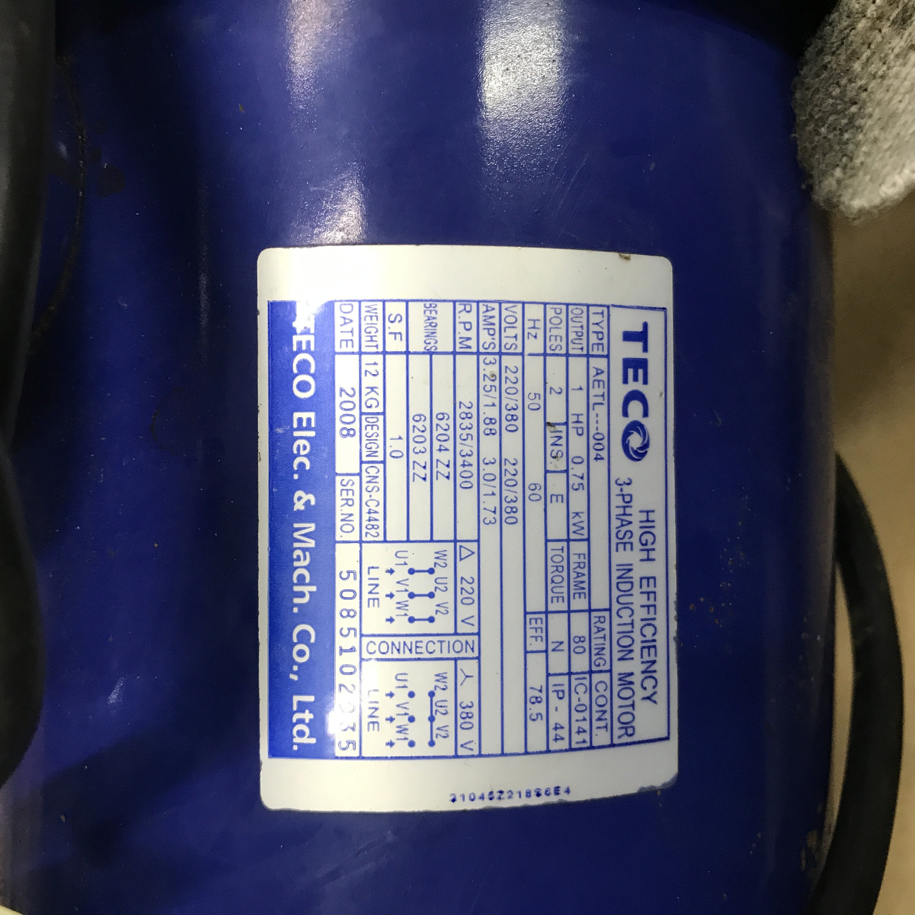 TECO Dongyuan motor used disassembly parts TYPE:AETL-004 have 1 5kw 0 75kw flange installation