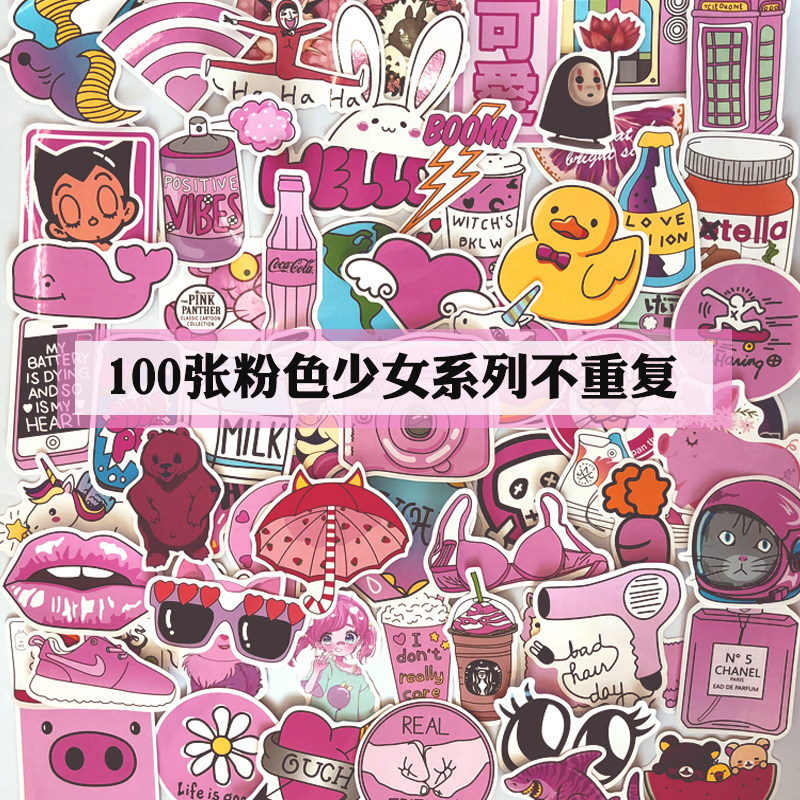 Suitcase Stickler Woman Cute Suitcase With Waterproof Tide Card Pink Cartoon Computer Notebook Decoration Sticker