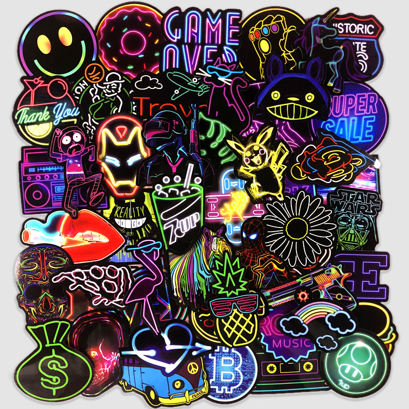 Neon Creative Stickers European and American Personality Trend Graffiti Suitcase Stickler with Computerized Flat Wall Decoration Waterproof