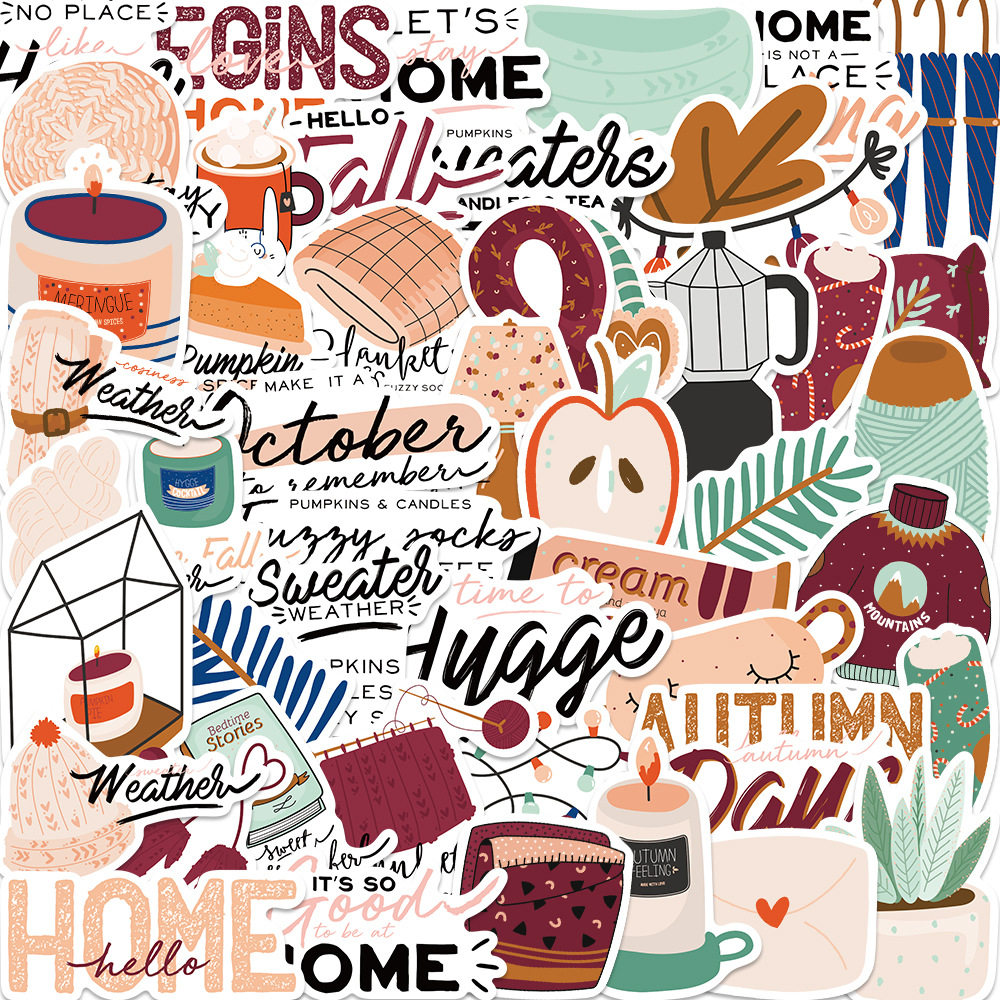 50 cartoon autumn graffiti stickers in summer graffiti stickers travel box computer mobile phone notebook decorative material pattern waterproof