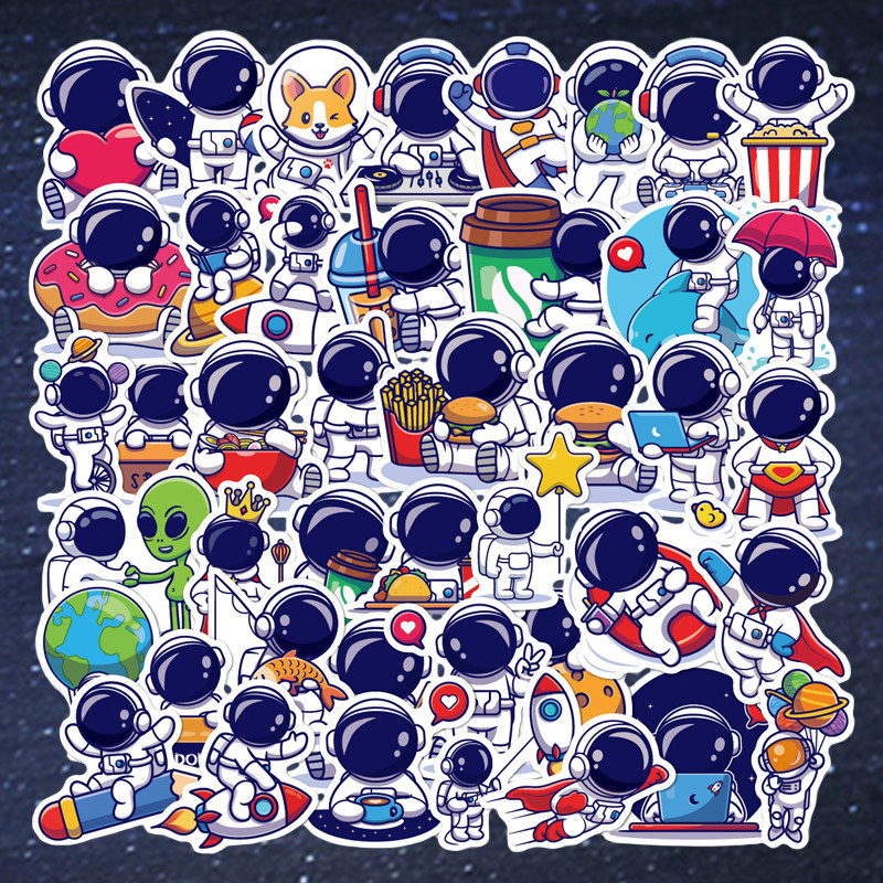50 cartoon cute spaceman stickers suitcase stickers laptop mobile phone ipad water cup decoration waterproof