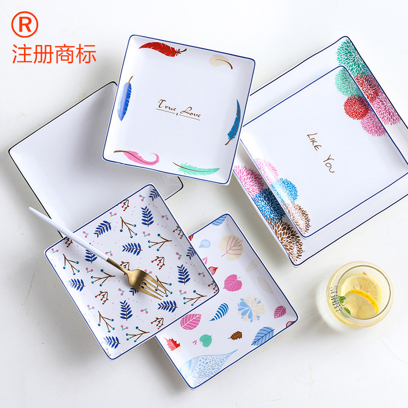 Plate ceramic creative Net red ins square dish dish Dish Home breakfast plate cake steak Western plate