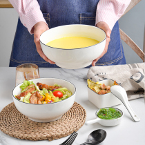 Rice bowl underglaze black line simple Net red ins household ceramic bowl eating bowl 6 inch 8 inch large soup bowl noodle bowl