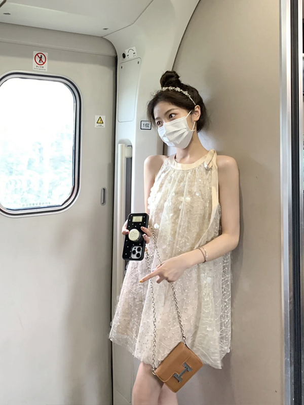 Off-Shoulder Strappy Sequin Sparkling Dress for Women 2026 Summer New Sexy Socialite Style Fashion Loose Short Skirt