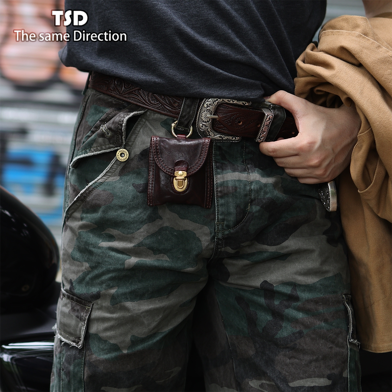 Tsd Leather Goods First Layer Vegetable-Tanned Washed Horse Leather Vintage Waist Bag Earphone Bag Waist Bag Hanging Bag 9181