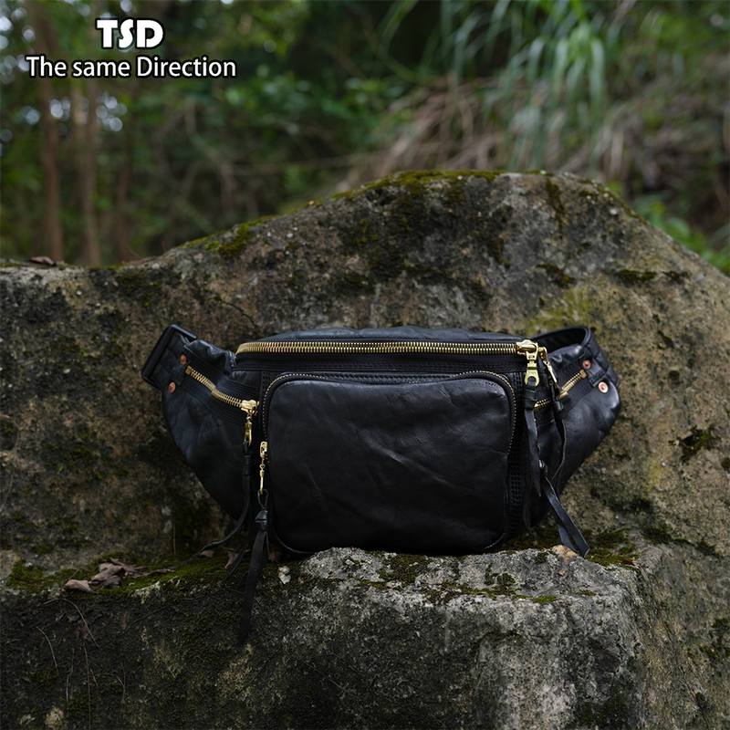 Tsd Leather Goods Imported First-Layer Vegetable-Tanned Horse Leather Vintage Multi-Zipper Shoulder Chest Bag Waist Bag for Men and Women Model 9352
