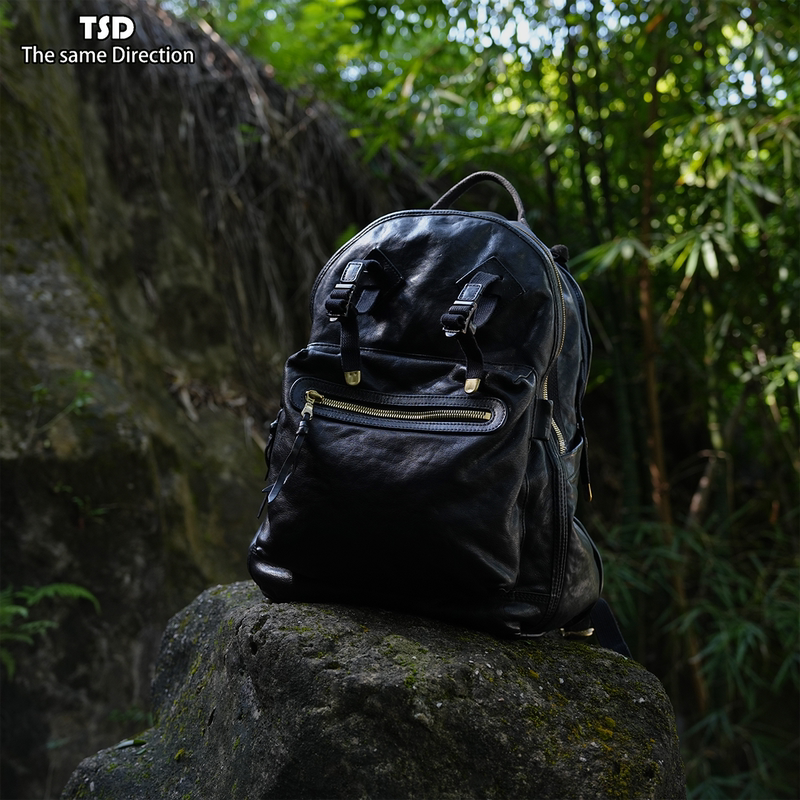 Tsd Leather Goods Imported from Italy, First-Layer Vegetable-Tanned Horse Leather, Heavy-Duty Vintage Backpack, Unisex Backpack, School Bag 9341