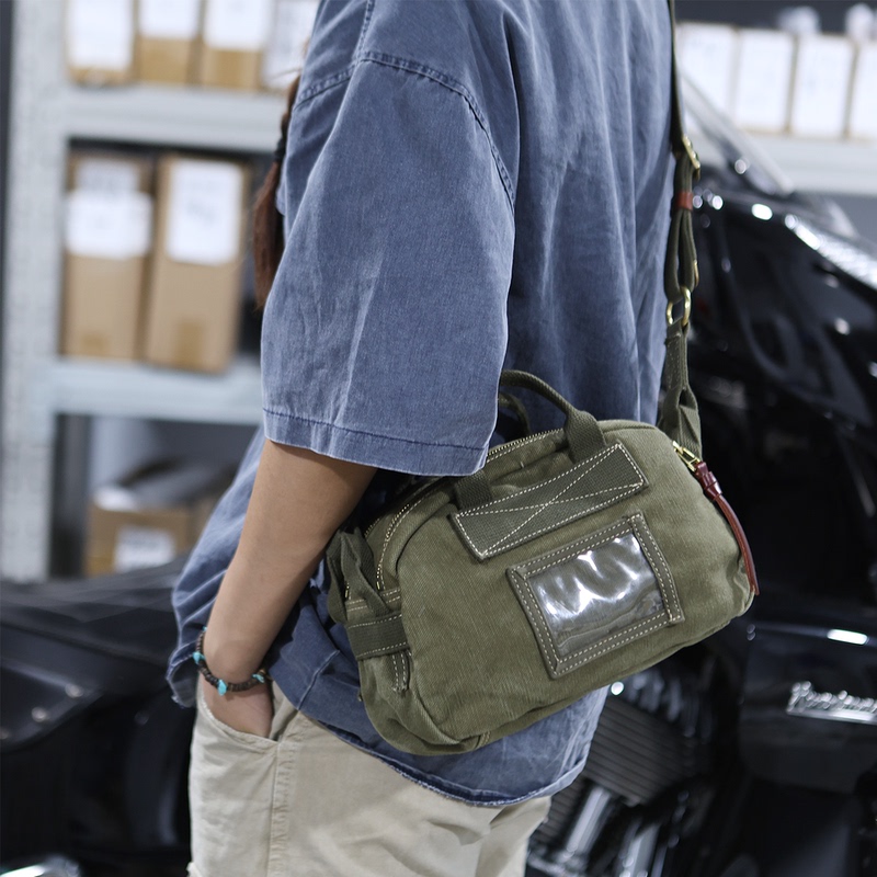 Tsd/New Handmade Leather Goods Classic Canvas Bowling Bag Shoulder Bag Canvas Bag Handbag Men's Bag 8506