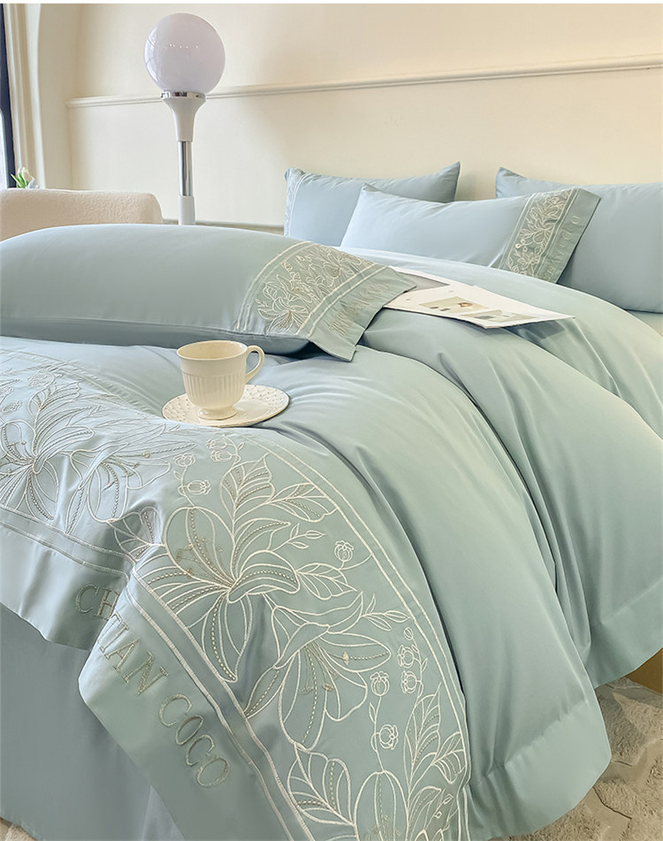 国潮A类长绒棉床品100全棉磨毛床单花卉刺绣床上四件套