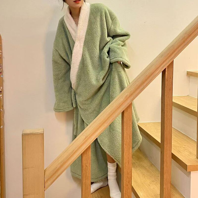 Sun Wukong Style Green Fleece-Lined Robe for Autumn and Winter, Long Robe Pajamas, Monkey King Coral Fleece Wearable Home Wear Sun Wukong Style Green Fleece-Lined Robe for Autumn and Winter, Long Robe Pajamas, Monkey King Coral Fleece Wearable Home Wear